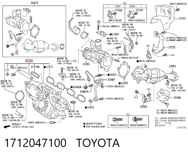 Colector de admisión 1712047100 Toyota