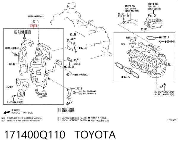Colector de escape 171400Q110 Toyota