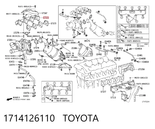 Colector de escape 1714126110 Toyota