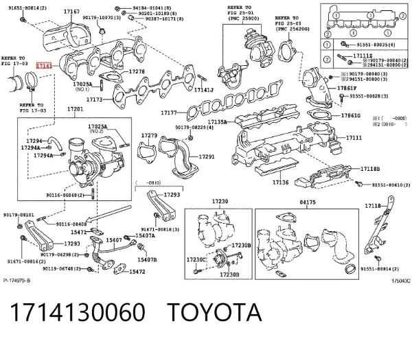 Colector de escape 1714130060 Toyota