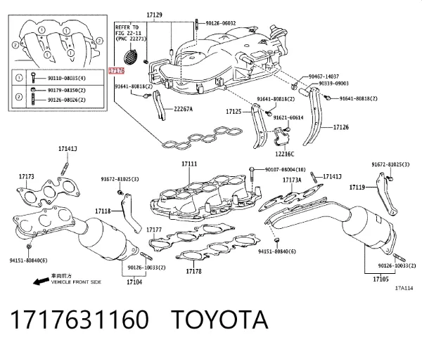 Junta superior del colector de admisión 1717631160 Toyota