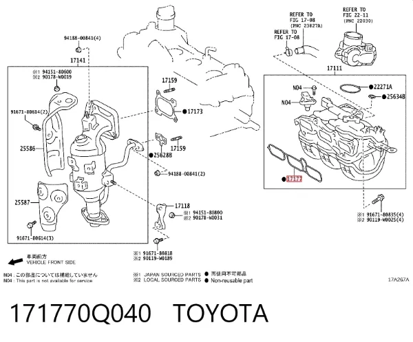 Junta superior del colector de admisión 171770Q040 Toyota