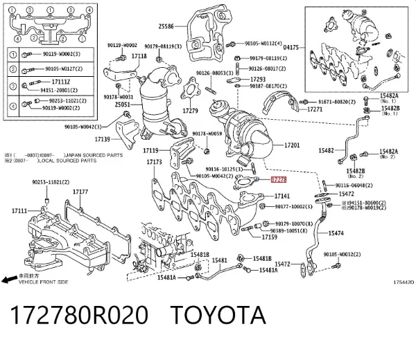 Junta de admisión de turbina de gases de escape 172780R020 Toyota