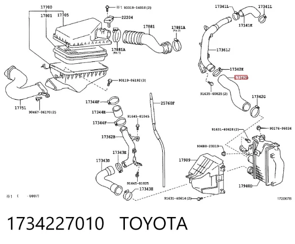 Tubo intercooler 1734227010 Toyota