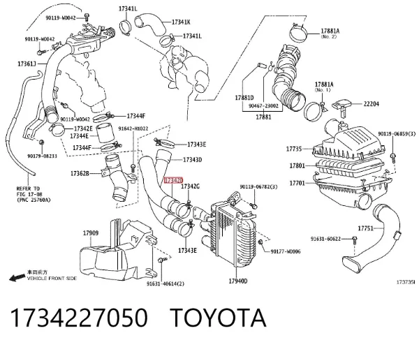 Tubo intercooler 1734227050 Toyota