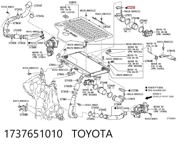 Junta tórica del tubo del intercooler 1737651010 Toyota