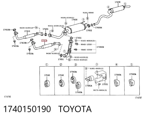Silenciador delantero 1740150190 Toyota