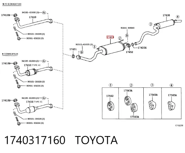 Silenciador central 1740317160 Toyota