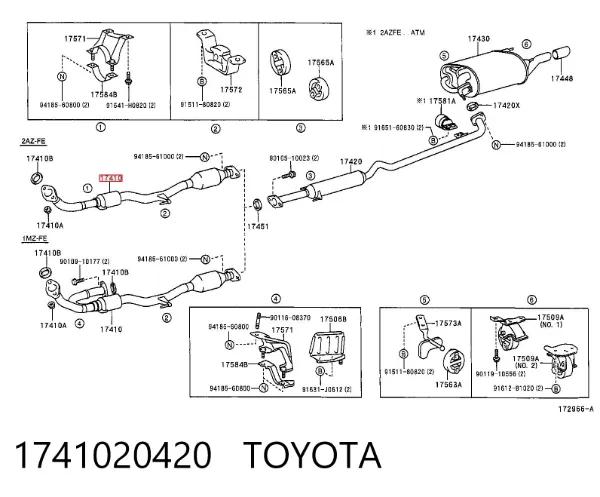 Tubo de admisión del silenciador de escape delantero 1741020420 Toyota