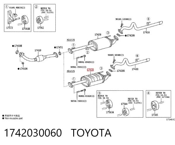 Silenciador central 1742030060 Toyota