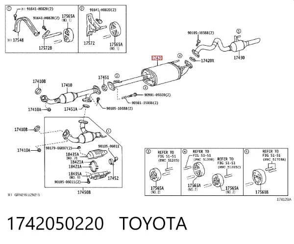 Silenciador central 1742050220 Toyota