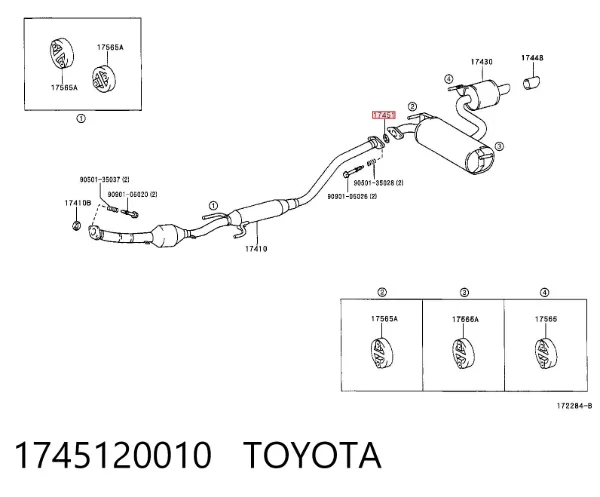 Anillo de la tubería de admisión del silenciador 1745120010 Toyota