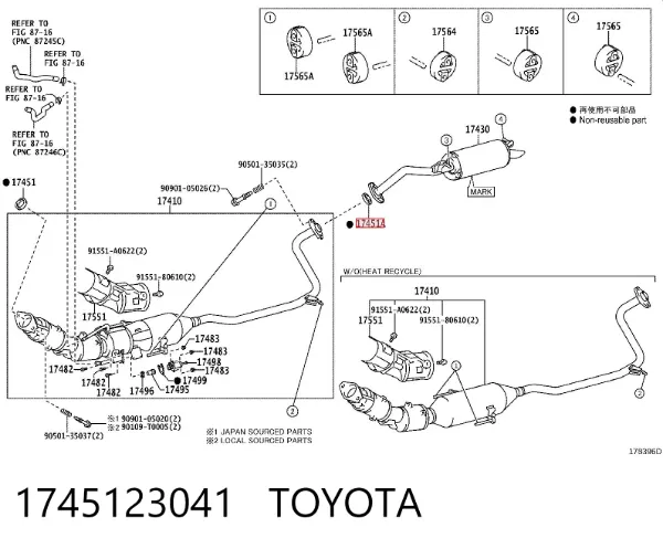 Junta de montaje del silenciador 1745123041 Toyota