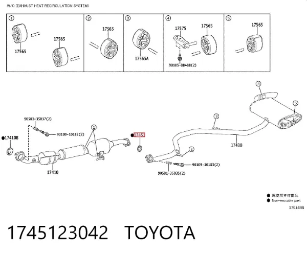 Junta de montaje del silenciador 1745123042 Toyota
