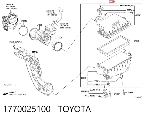 Caja del filtro de aire 1770025100 Toyota