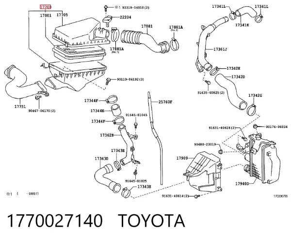 Caja del filtro de aire 1770027140 Toyota