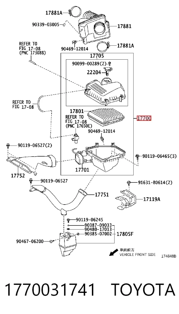Caja del filtro de aire 1770031741 Toyota