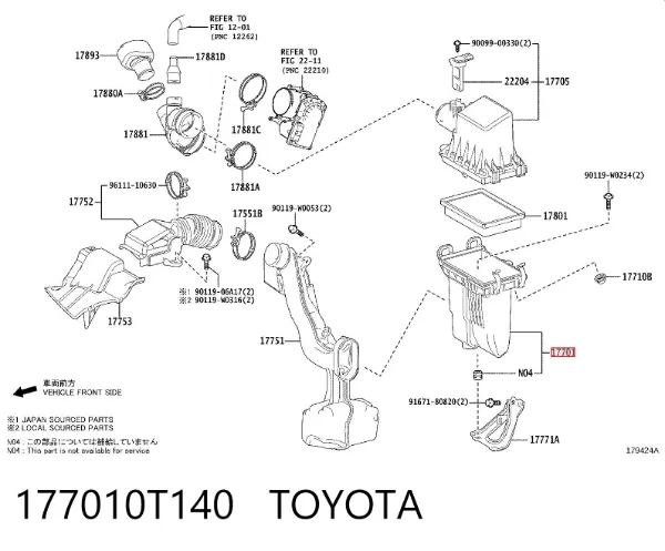 Filtro de aire 177010T140 Toyota