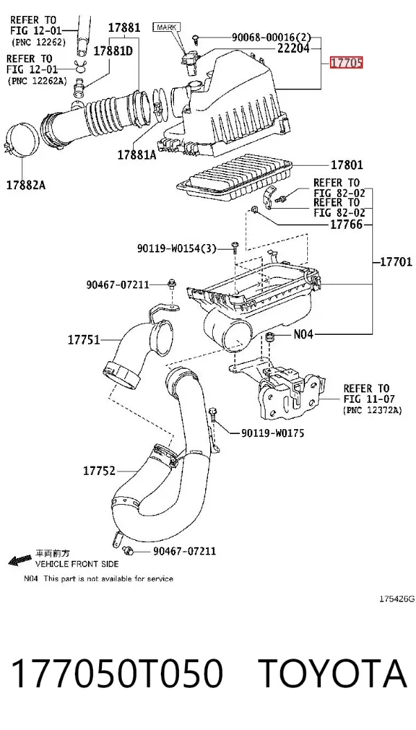 Carcasa del filtro de aire, parte superior 177050T050 Toyota