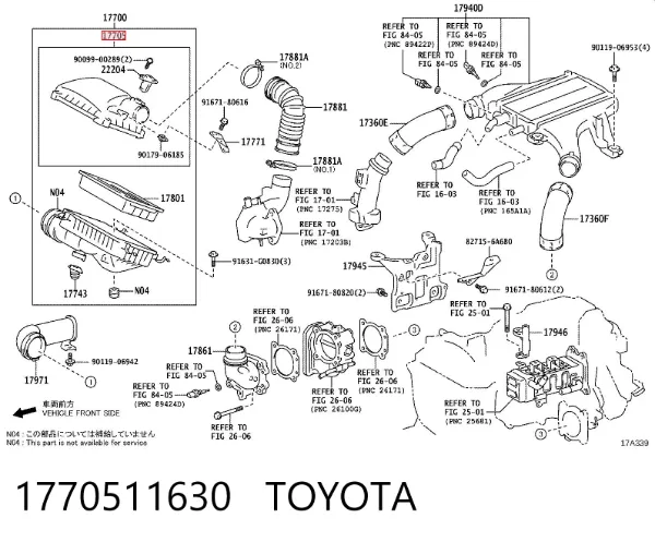 Carcasa del filtro de aire, parte superior 1770511630 Toyota