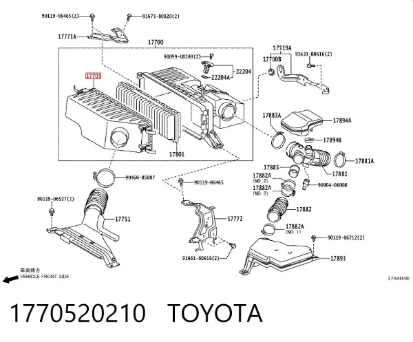Carcasa del filtro de aire, parte superior 1770520210 Toyota
