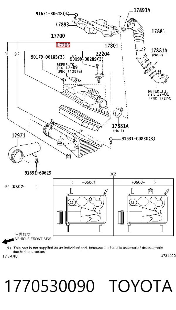Carcasa del filtro de aire, parte superior 1770530090 Toyota