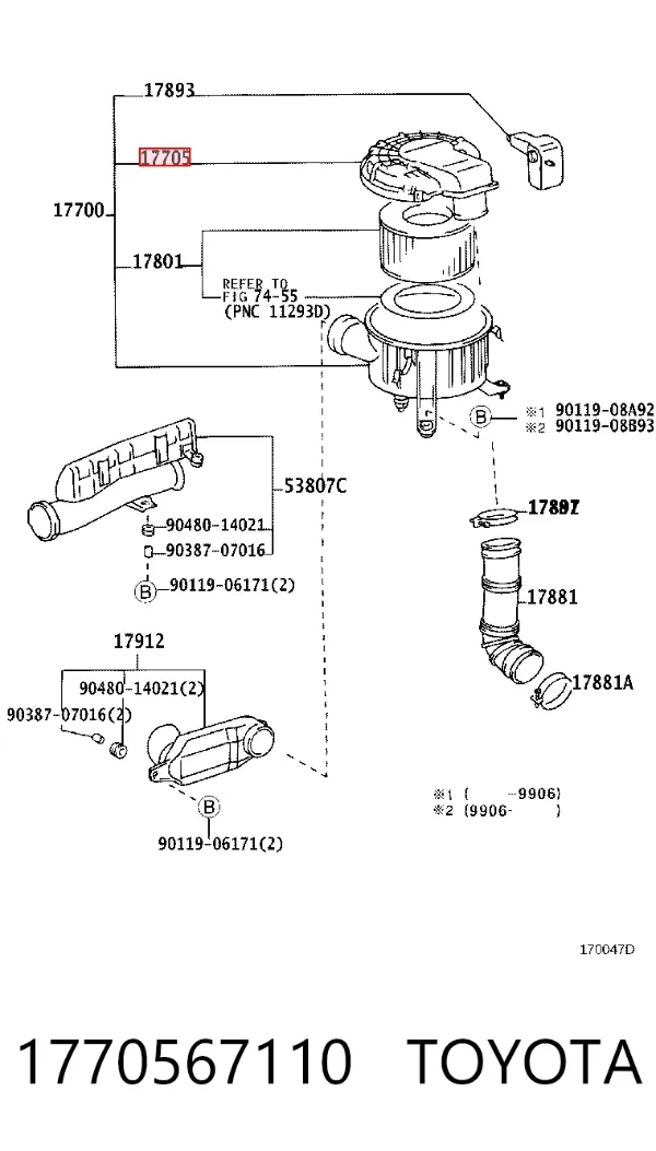 Carcasa del filtro de aire, parte superior 1770567110 Toyota