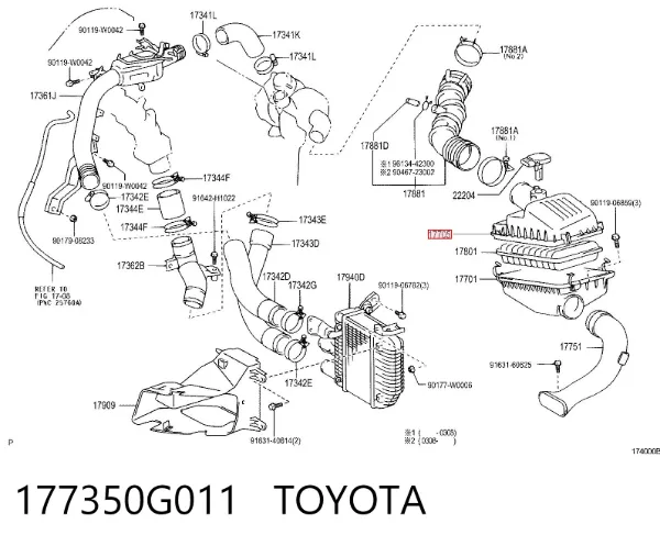 Carcasa del filtro de aire, parte superior 177350G011 Toyota