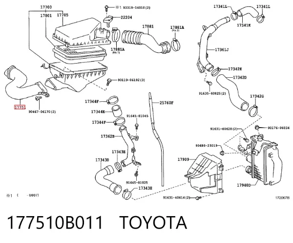 Entrada del filtro de aire 177510B011 Toyota
