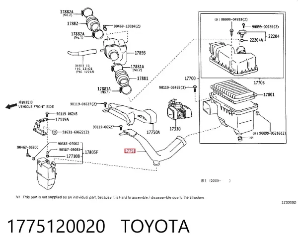 Entrada del filtro de aire 1775120020 Toyota
