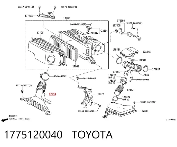 Entrada del filtro de aire 1775120040 Toyota