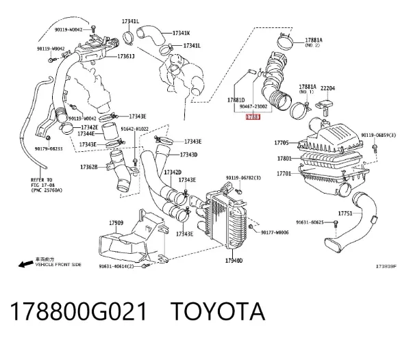 Conducto de aire, salida del filtro de aire 178800G021 Toyota