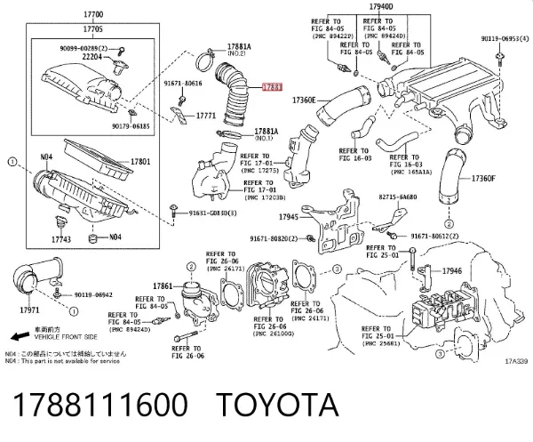 Conducto de aire, salida del filtro de aire 1788111600 Toyota