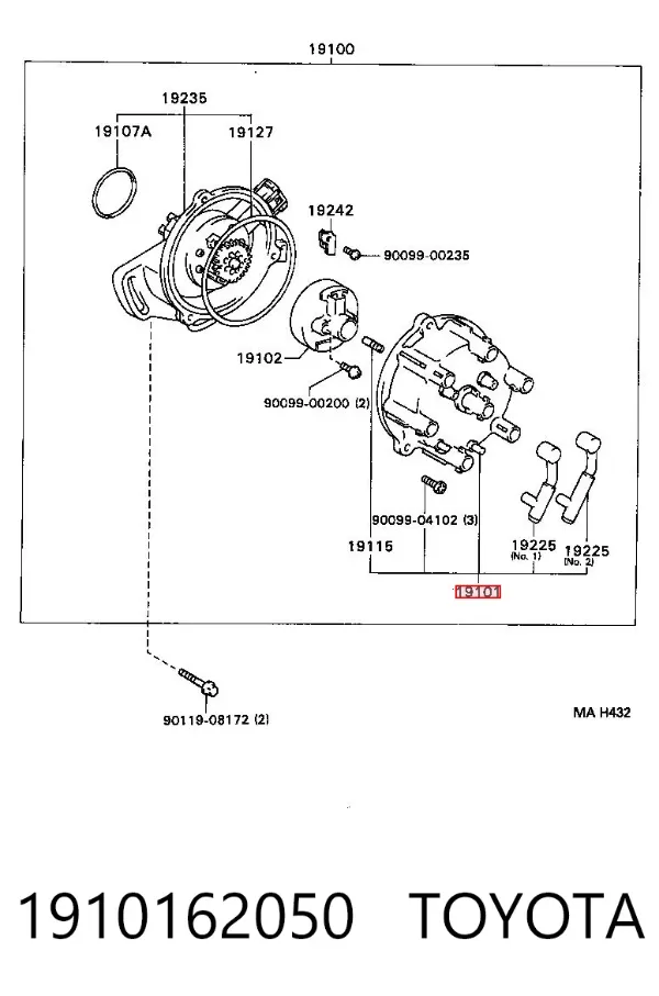 Tapa de distribuidor de encendido 1910162050 Toyota
