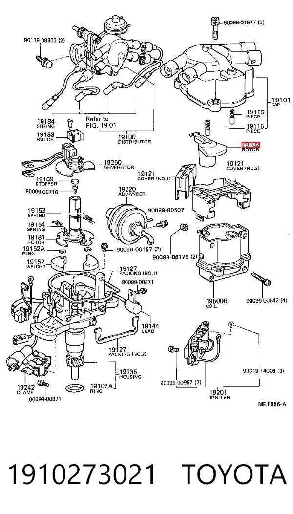 Rotor del distribuidor de encendido 1910273021 Toyota