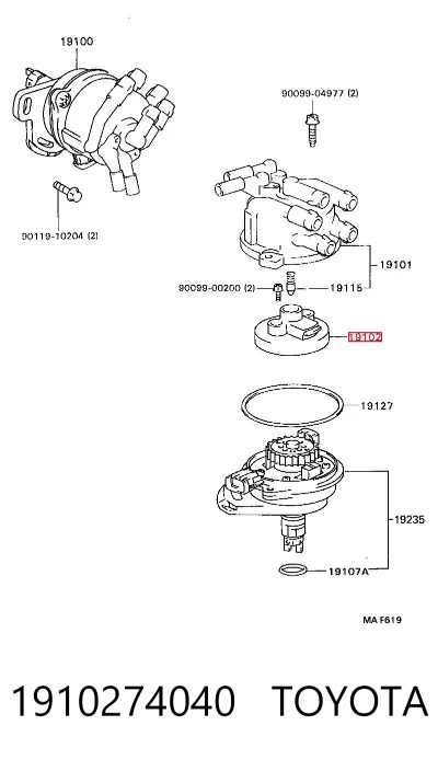 Rotor del distribuidor de encendido TOYOTA 1910274040