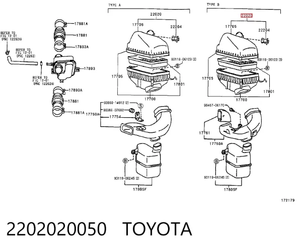 Carcasa del filtro de aire, parte superior 2202020050 Toyota