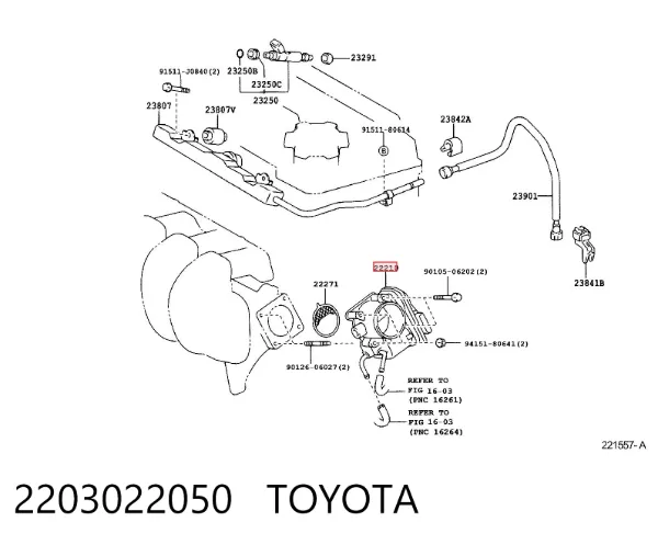 Cuerpo de mariposa 2203022050 Toyota