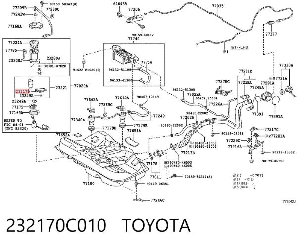Filtro de combustible 232170C010 Toyota