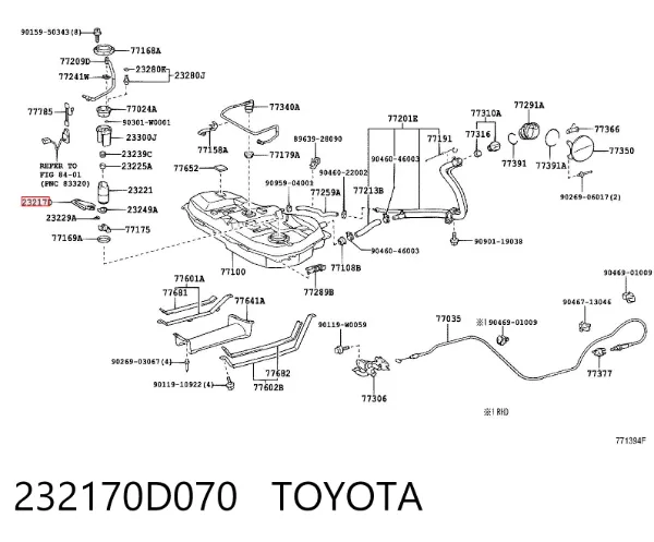 Filtro de malla de la bomba de combustible 232170D070 Toyota