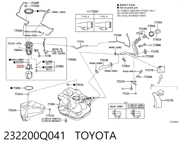 Unidad de alimentación de combustible 232200Q041 Toyota