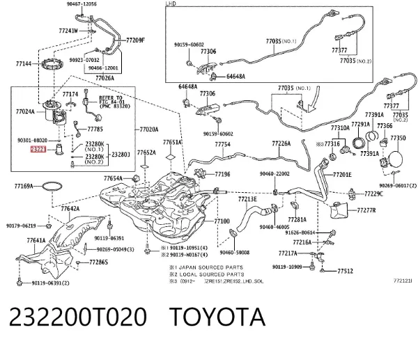 Unidad de alimentación de combustible 232200T020 Toyota