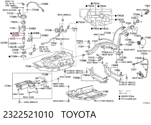 Sello de la bomba de combustible 2322521010 Toyota