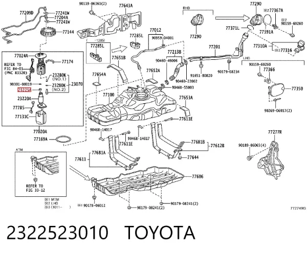 Sello de la bomba de combustible 2322523010 Toyota