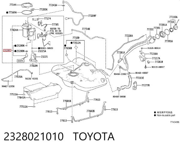 Regulador de presión de combustible del módulo de la bomba en el tanque 2328021010 Toyota