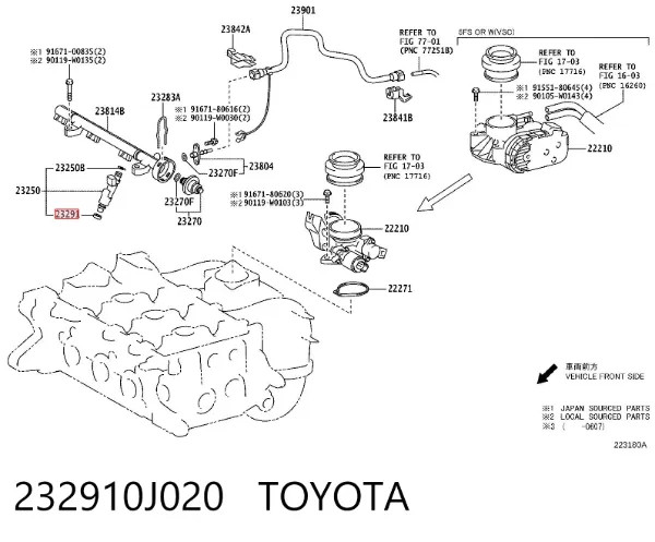 Junta de inyectores 232910J020 Toyota