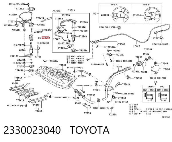 Filtro de combustible 2330023040 Toyota