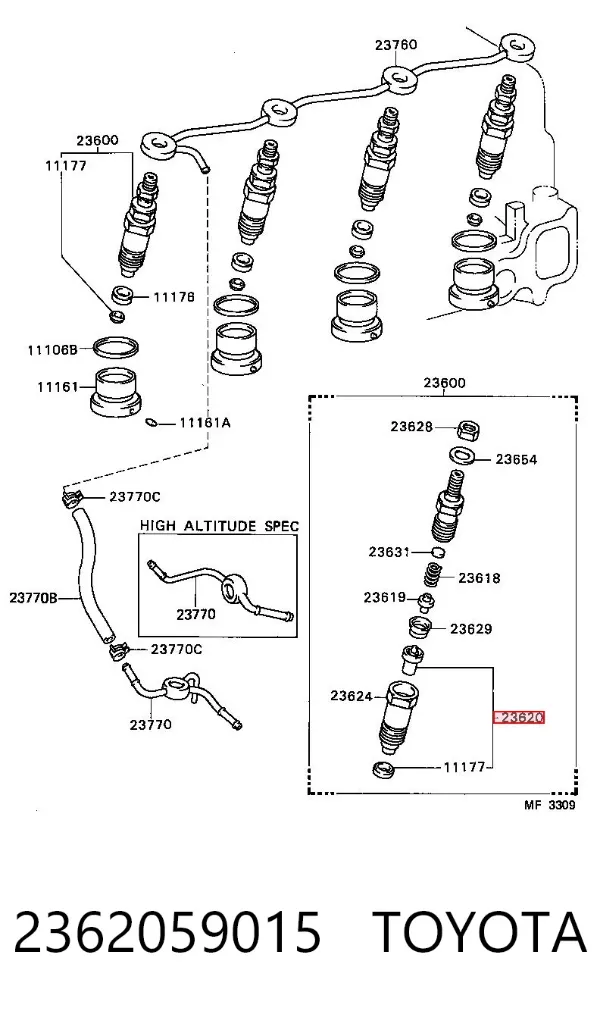 Tobera de inyector diésel 2362059015 Toyota