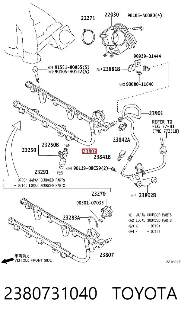 Rampa de combustible 2380731040 Toyota