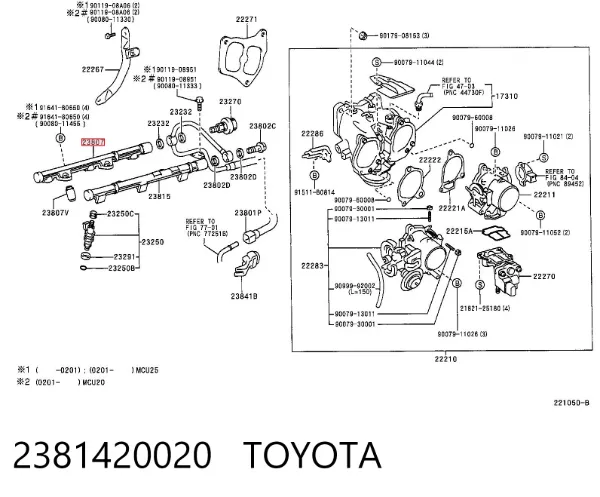 Rampa de combustible derecha 2381420020 Toyota